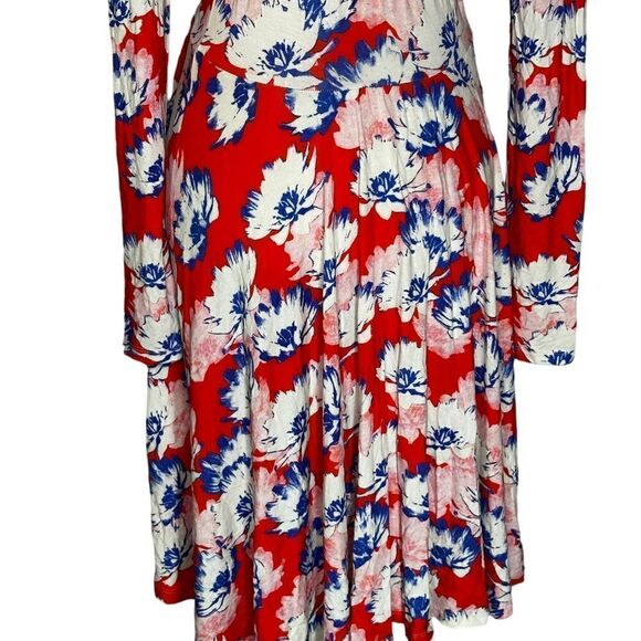 Yumi Kim Red Floral Running in Circles Midi Wrap Dress| Size S - Picture 7 of 8